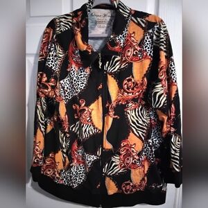 Women's Multicolor Animal Print Jacket Full Zipper 3X